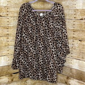 R.ROUGE SHEER LEOPARD PRINT BELL SLEEVE SHEER LAYERING FUN WILD BLOUSE SIZE 3X